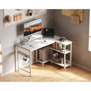 ODK 40 Inch Small L Shaped Computer Desk with Reversible Storage Shelves, L-Shaped Corner Desk with ...