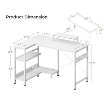 Stylish ODK 40 Inch L Shaped Desk with Storage Shelves