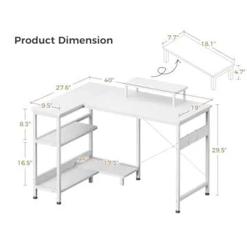 Stylish ODK 40 Inch L Shaped Desk with Storage Shelves