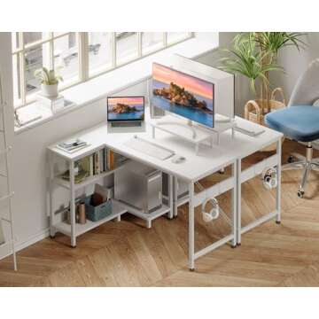 Stylish ODK 40 Inch L Shaped Desk with Storage Shelves