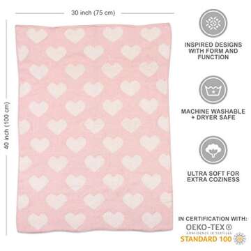 Living Textiles Pink Hearts Baby Blanket Soft Cozy Chenille