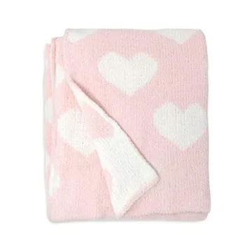 Living Textiles Pink Hearts Chenille Soft Baby Blanket Reversible Premium Cozy Fabric for Best Comfo...