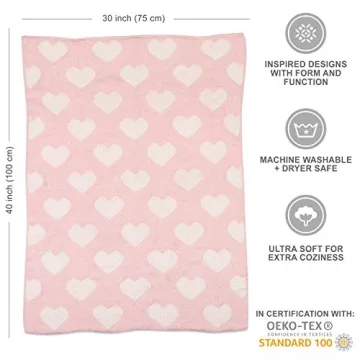 Living Textiles Pink Hearts Baby Blanket Soft Cozy Chenille