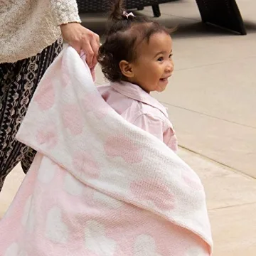 Living Textiles Pink Hearts Baby Blanket Soft Cozy Chenille