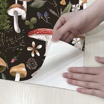 Dresser Drawer Liner Beautiful Mushroom Patterns Shelf Paper for Kitchen Cabinets Self Adhesive Contact Paper for Home Furniture Decoration (Mushroom Floral, 118 inch x 17.4 inch)