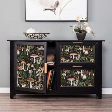 Dresser Drawer Liner Beautiful Mushroom Patterns Shelf Paper for Kitchen Cabinets Self Adhesive Contact Paper for Home Furniture Decoration (Mushroom Floral, 118 inch x 17.4 inch)