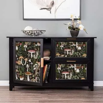 Dresser Drawer Liner Beautiful Mushroom Patterns Shelf Paper for Kitchen Cabinets Self Adhesive Contact Paper for Home Furniture Decoration (Mushroom Floral, 118 inch x 17.4 inch)