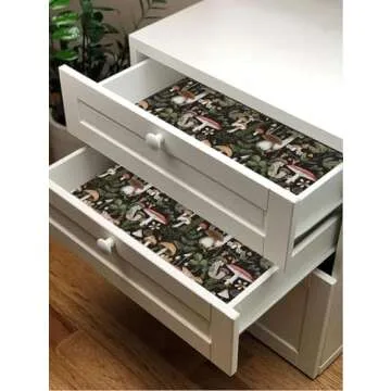 Dresser Drawer Liner Beautiful Mushroom Patterns Shelf Paper for Kitchen Cabinets Self Adhesive Contact Paper for Home Furniture Decoration (Mushroom Floral, 118 inch x 17.4 inch)