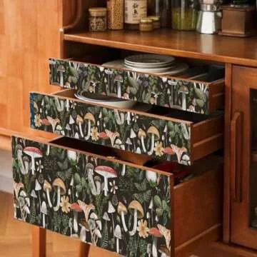 Dresser Drawer Liner Beautiful Mushroom Patterns Shelf Paper for Kitchen Cabinets Self Adhesive Contact Paper for Home Furniture Decoration (Mushroom Floral, 118 inch x 17.4 inch)