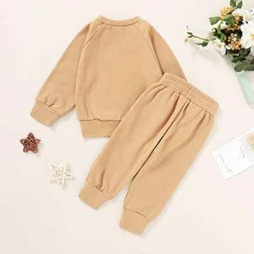 Happy Town Fall Outfits for Toddler Girl Boy Long Sleeve Top and Long Pants Set Toddler Sweatsuits (Coffee, 6-12 Months)