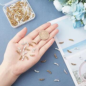 PH PandaHall 200pcs Angel Wing Beads Silver Golden Tibetan Alloy Beads Fairy Wing Spacer Beads for Christmas Wedding Decoration DIY Jewelry Making(14mm Hole: 1.5mm)