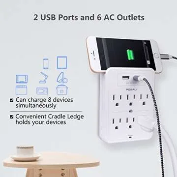POWRUI Surge Protector with USB Charger and 6 Outlets