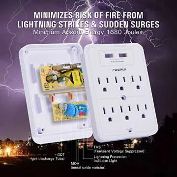 POWRUI Surge Protector with USB Charger and 6 Outlets