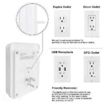 POWRUI Surge Protector with USB Charger and 6 Outlets