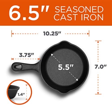 COMMERCIAL CHEF 6.5 Inch Cast Iron Skillet Versatile Cookware