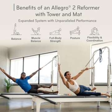Balanced Body Allegro 2 Pilates Reformer with Steel Footbar, Tower, and Mat Conversion, Pilates Exercise Equipment, Workout Equipment for Home or Studio