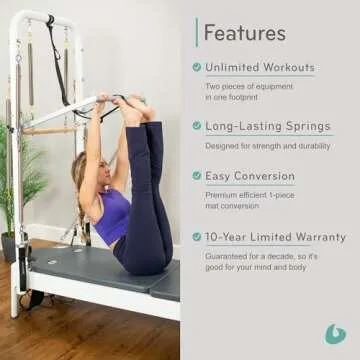 Balanced Body Allegro 2 Pilates Reformer with Steel Footbar, Tower, and Mat Conversion, Pilates Exercise Equipment, Workout Equipment for Home or Studio