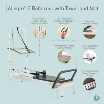Balanced Body Allegro 2 Pilates Reformer with Steel Footbar, Tower, and Mat Conversion, Pilates Exercise Equipment, Workout Equipment for Home or Studio