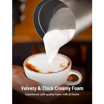 Milk Frother, Airyoyo 4-in-1 Milk Frother with Stand, Electric Milk Frother and Steamer Hot& Cold Foam Temperature Control, Auto Shut-Off Frother for Coffee Latte