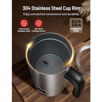 Milk Frother, Airyoyo 4-in-1 Milk Frother with Stand, Electric Milk Frother and Steamer Hot& Cold Foam Temperature Control, Auto Shut-Off Frother for Coffee Latte