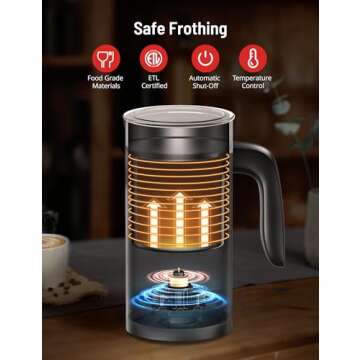 Milk Frother, Airyoyo 4-in-1 Milk Frother with Stand, Electric Milk Frother and Steamer Hot& Cold Foam Temperature Control, Auto Shut-Off Frother for Coffee Latte