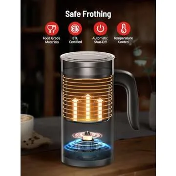 Milk Frother, Airyoyo 4-in-1 Milk Frother with Stand, Electric Milk Frother and Steamer Hot& Cold Foam Temperature Control, Auto Shut-Off Frother for Coffee Latte