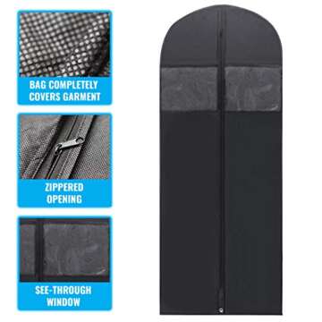 Plixio 60” Black Garment Bags for Hanging Clothes, Men Suit Bag for Travel and Clothing Closet Sto...