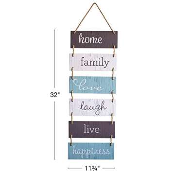 EXCELLO GLOBAL PRODUCTS Large Hanging Wall Sign: Rustic Wooden Decor (Home, Family, Love, Laugh, Live, Happiness) Hanging Wood Wall Decoration (11.75" x 32")