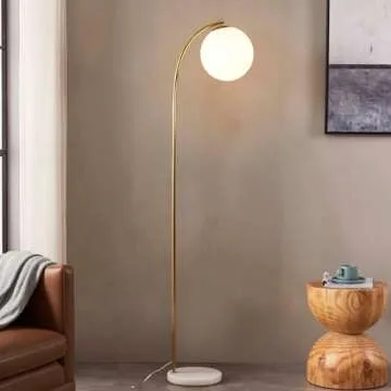 Brightech Luna Drop LED Floor Lamp, Frosted Glass Globe Arcing Living Room Lamp, Mid-Century Modern ...