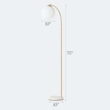 Brightech Luna Drop LED Floor Lamp, Frosted Glass Globe Arcing Living Room Lamp, Mid-Century Modern Standing Lamp for Living Rooms, Boho Rustic Indoor Tall Lamp for Bedrooms & Offices - Brass