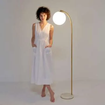 Brightech Luna Drop LED Floor Lamp, Frosted Glass Globe Arcing Living Room Lamp, Mid-Century Modern Standing Lamp for Living Rooms, Boho Rustic Indoor Tall Lamp for Bedrooms & Offices - Brass