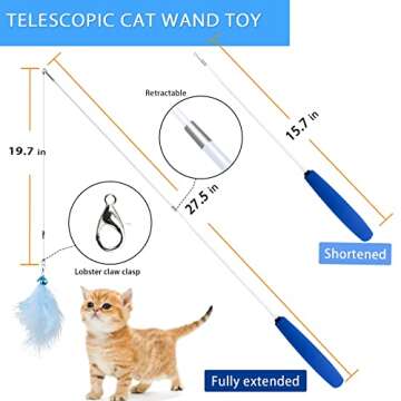 iKOIHO Cat Wand Toy for Indoor Cats 6PCS Fairy Feather Cat Toys with Retractable Fishing Pole Replac...