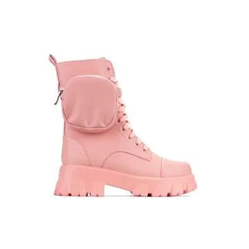 Cape Robbin Women's Pink Combat Boots with Zipper and Pouch