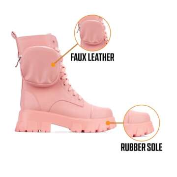 Cape Robbin Monalisa Women's Combat Boots - Ankle Boots for Women with Side Zipper and- Pouch - Women's Chunky Platform Boots - Lace-up Women Booties - Pink Size 6