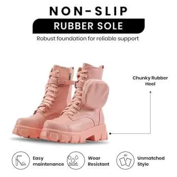 Cape Robbin Women's Pink Combat Boots with Zipper and Pouch