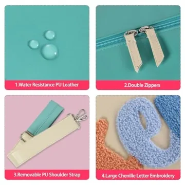 DYSHAYEN Chenille Letter Travel Duffle Bag Large PU Leather Weekender Overnight Bag for Women Carry on Bags Travel Tote（Weekender）