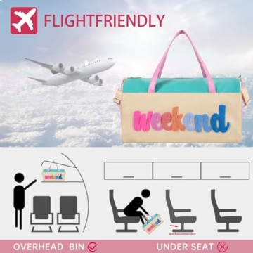 DYSHAYEN Chenille Letter Travel Duffle Bag Large PU Leather Weekender Overnight Bag for Women Carry on Bags Travel Tote（Weekender）