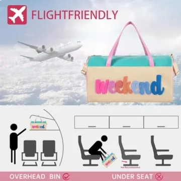 DYSHAYEN Chenille Letter Travel Duffle Bag Large PU Leather Weekender Overnight Bag for Women Carry on Bags Travel Tote（Weekender）