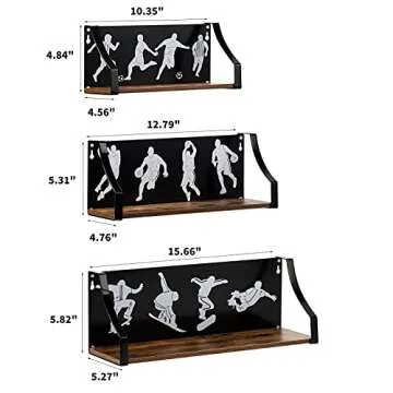 Calenzana Sports Floating Shelves Set of 3, Rustic Wooden Wall Shelf for Boys Men Room Bathroom Bedroom Living Room Decor, Black