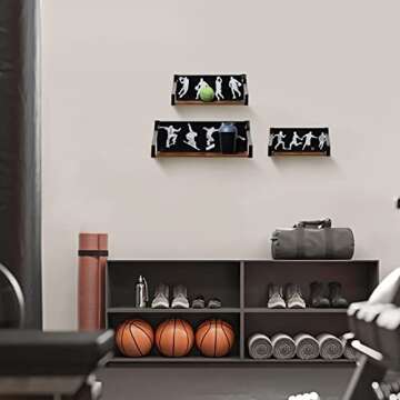 Calenzana Sports Floating Shelves Set of 3, Rustic Wooden Wall Shelf for Boys Men Room Bathroom Bedroom Living Room Decor, Black