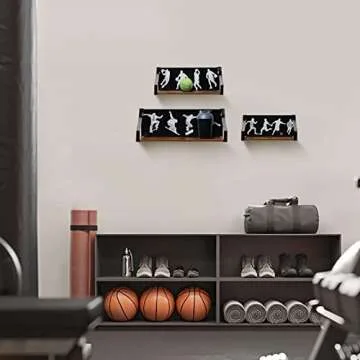 Calenzana Sports Floating Shelves Set of 3, Rustic Wooden Wall Shelf for Boys Men Room Bathroom Bedroom Living Room Decor, Black
