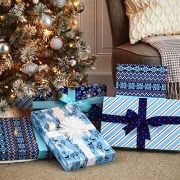 Hallmark Medium Holiday Gift Boxes with Lids (12 Shirt Boxes, 4 Designs: Snowflakes, Stripes, Sweate...