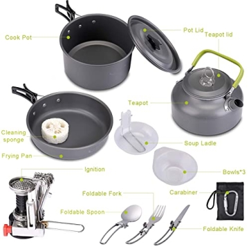 G4Free 15 PCS Camping Cookware Set for Outdoor Cooking