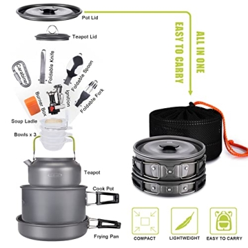 G4Free 15 PCS Camping Cookware Set for Outdoor Cooking