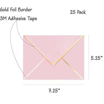 A7 Envelopes - V Flap Foil Border Luxury Mailing Envelopes for 5" x 7" Cards - for Wedding, Invitati...