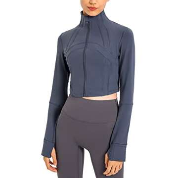 KTILG Womens Cropped Jacket Zip Up Pullover Slim Fit Yoga Running Athletic Workout Jackets Long Slee...