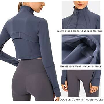 KTILG Womens Cropped Jacket Zip Up Pullover Slim Fit Yoga Running Athletic Workout Jackets Long Sleeve Activewear Tops