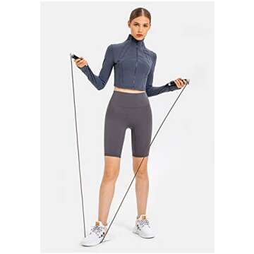 KTILG Womens Cropped Jacket Zip Up Pullover Slim Fit Yoga Running Athletic Workout Jackets Long Sleeve Activewear Tops