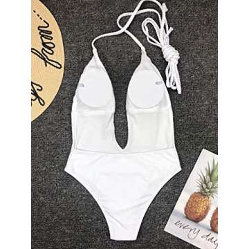 MOPOOGOSS Women’s Sexy V Neck High Cut Bikini Swimwear