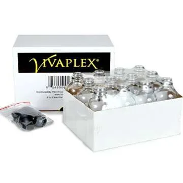 Vivaplex, 12, Clear, 4 oz Glass Bottles, with Lids